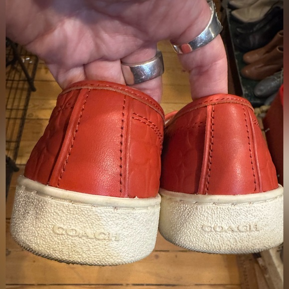 Coach Red Leather Symbol Embossed Slip-On Sneakers. Size 8.5 - Picture 11 of 13